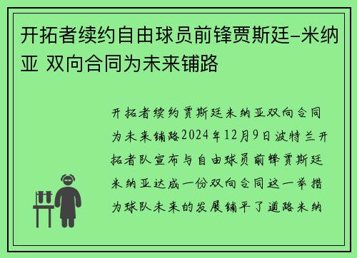 开拓者续约自由球员前锋贾斯廷-米纳亚 双向合同为未来铺路