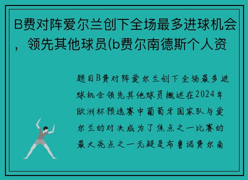 B费对阵爱尔兰创下全场最多进球机会，领先其他球员(b费尔南德斯个人资料曼联)